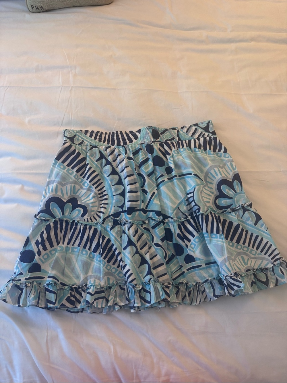 Sail to Sable Blue Printed Ruffle Hem Women's Skirt Large